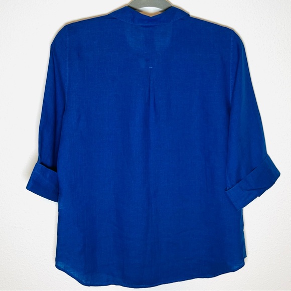 NEW Chico’s linen button down royal blue shirt top. Size 4 = Chicos size 0. NWT - Picture 2 of 9